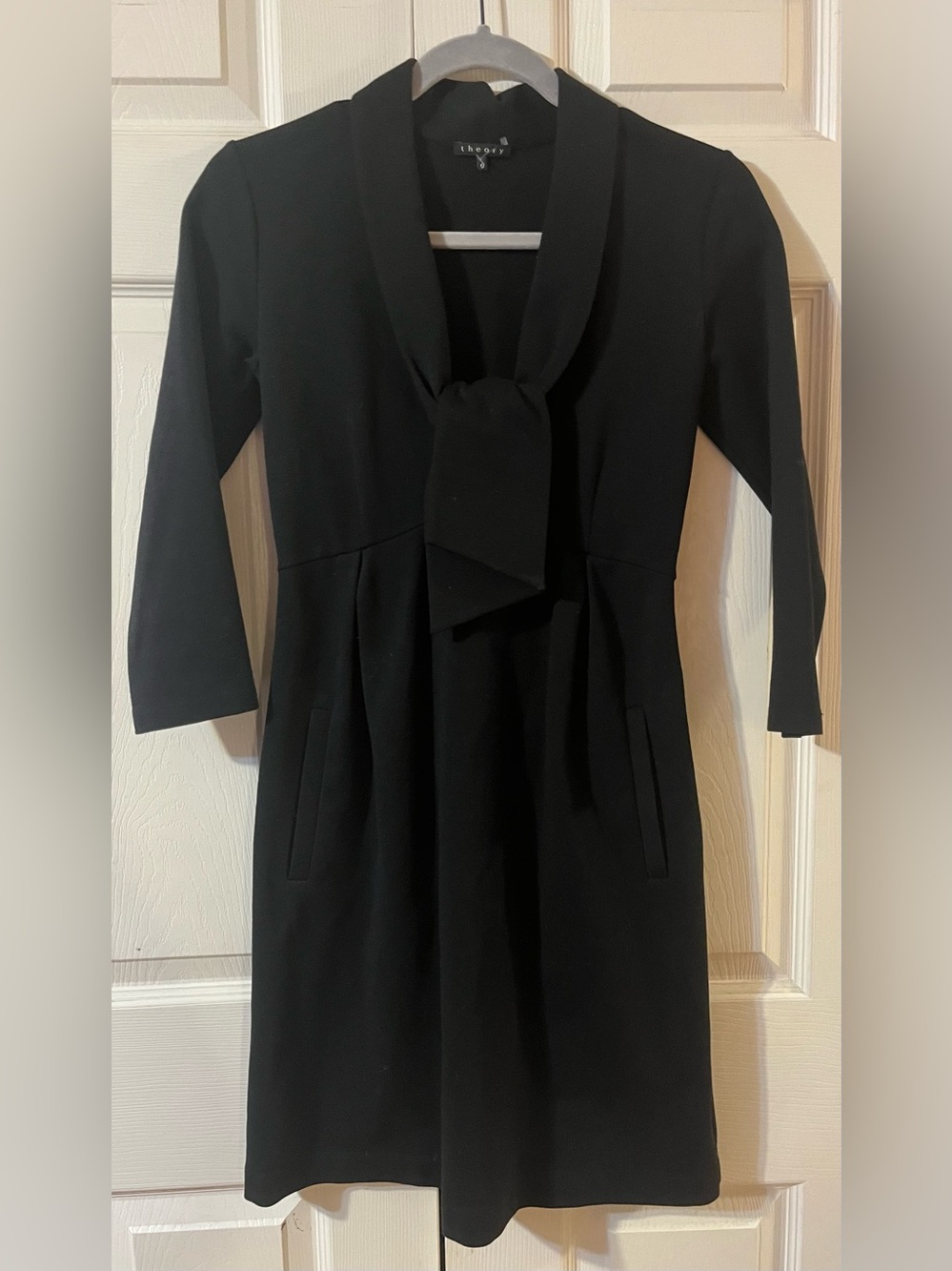 Theory Classic Black Tie Front Black Shift Dress Size 2